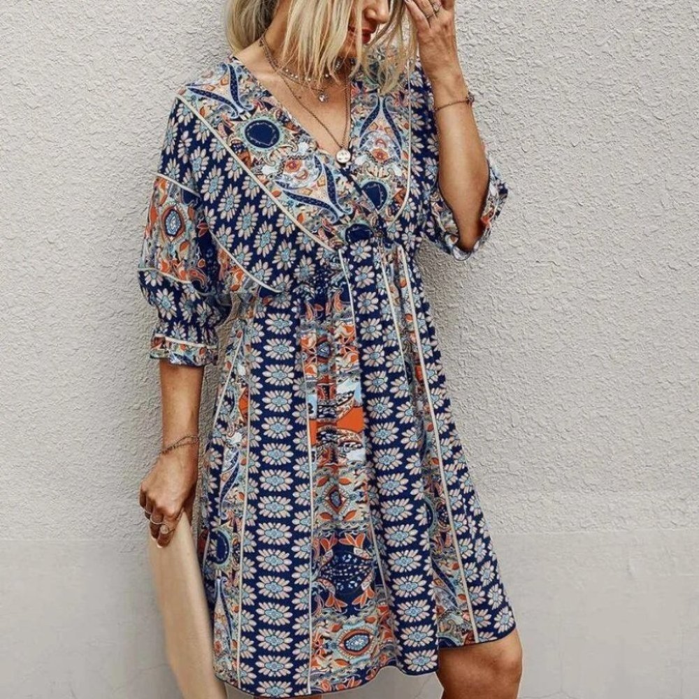 Blue multi print Mini Dress
